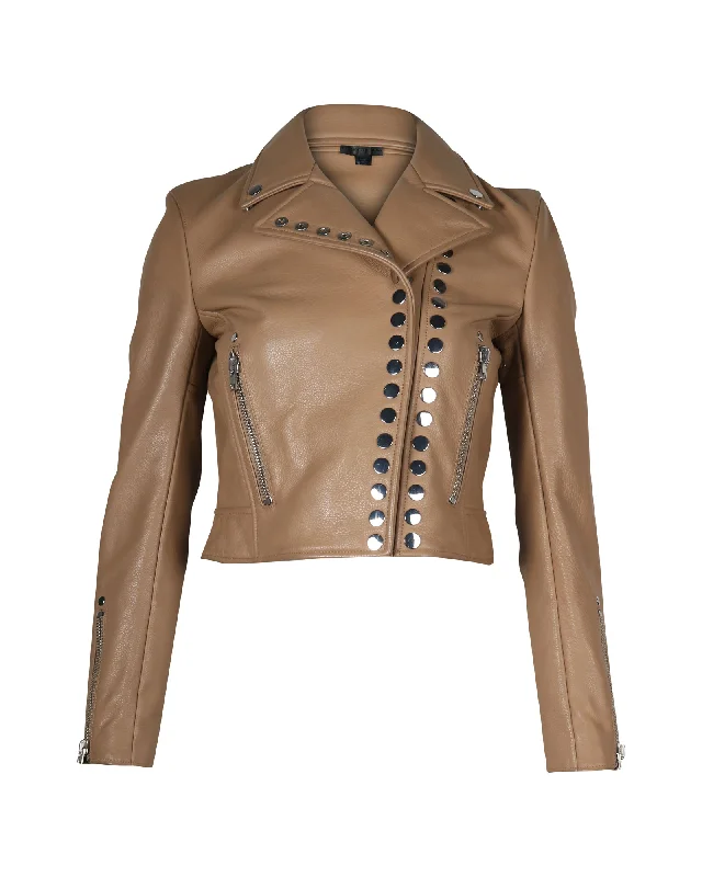 Alexander Wang Studded Biker Jacket in Sand Brown Cow Leather