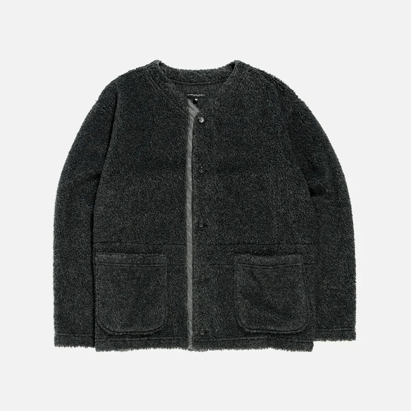 Wool Poly Shaggy Knit Cardigan - Charcoal