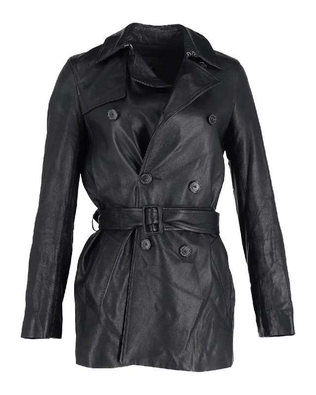 Nili Lotan Double-Breasted Trench Coat in Black Leather