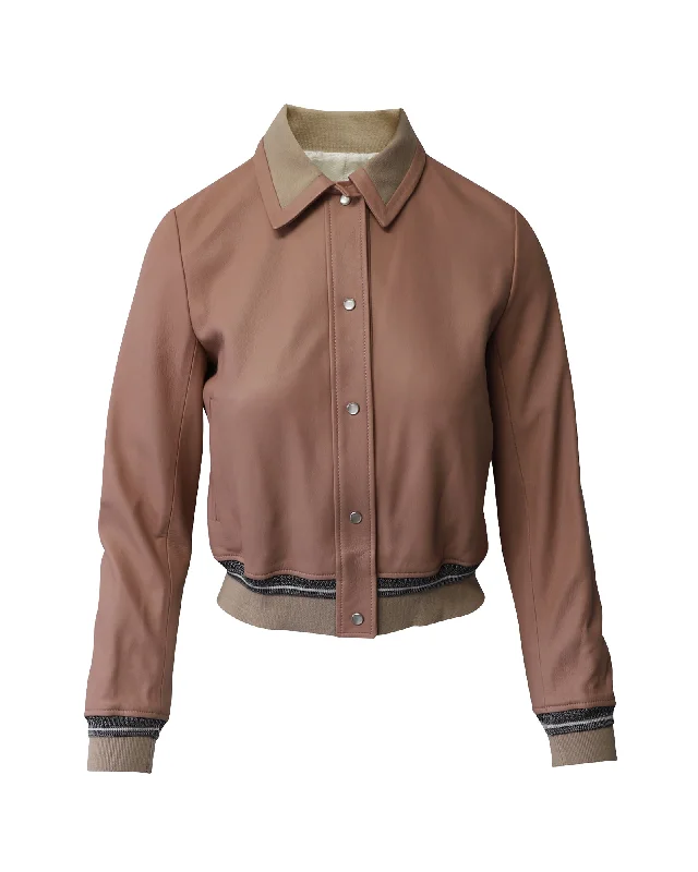 Sandro Paris Varsity Bomber Jacket in Light Pink Leather