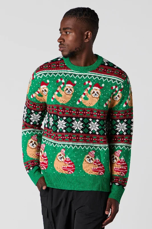 Sloth Jacquard Knit Ugly Christmas Sweater