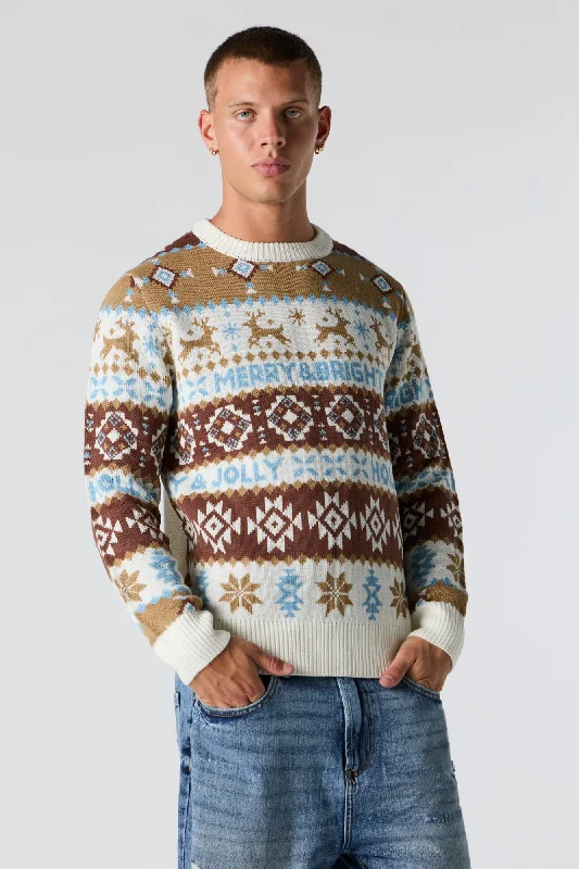 Merry and Bright Fairisle Jacquard Knit Christmas Sweater