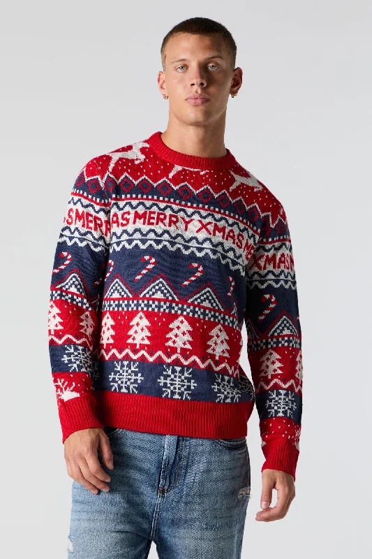 Merry Xmas Fairisle Jacquard Knit Christmas Sweater