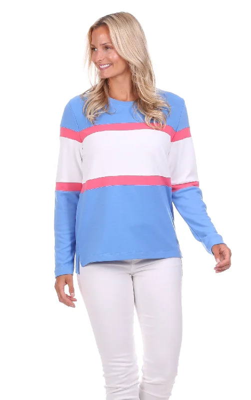 Cynthia Colorblock Pullover in Hydrangea, Strawberry & White