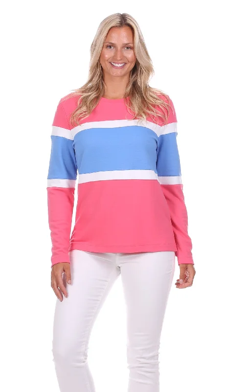 Cynthia Colorblock Pullover in Strawberry, White & Hydrangea