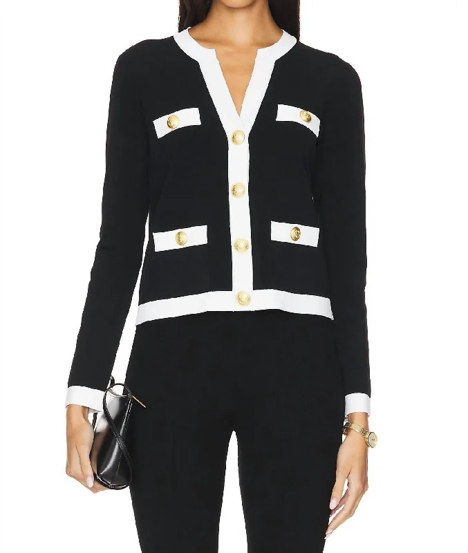 Estefania Contrast Trim Cardi In Black/white