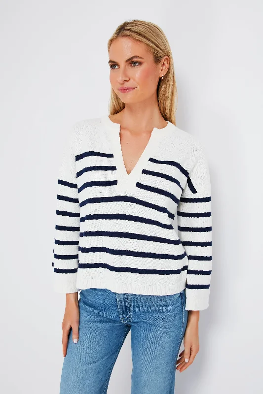 Marshmallow Stripe Notch Neck Pullover