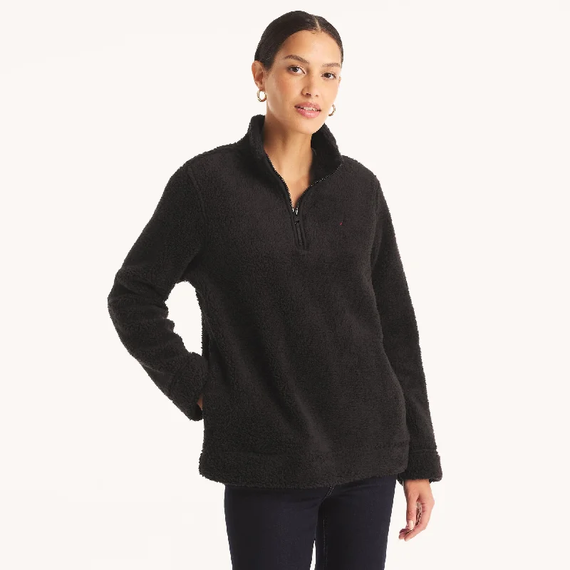 Nautica Womens Quarter-Zip Faux Shearling Pullover