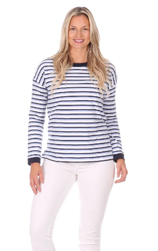 Sunset Pullover in Navy, White & Hydrangea Stripe