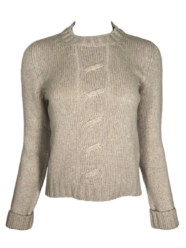 Women's Cable Crew Sweater In Travertine