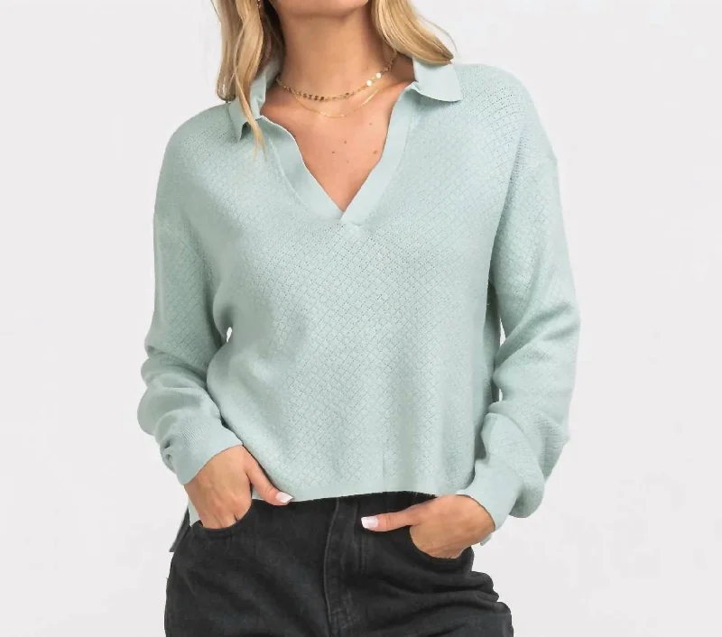 Women's Knit Polo Sweater In Moon Mist