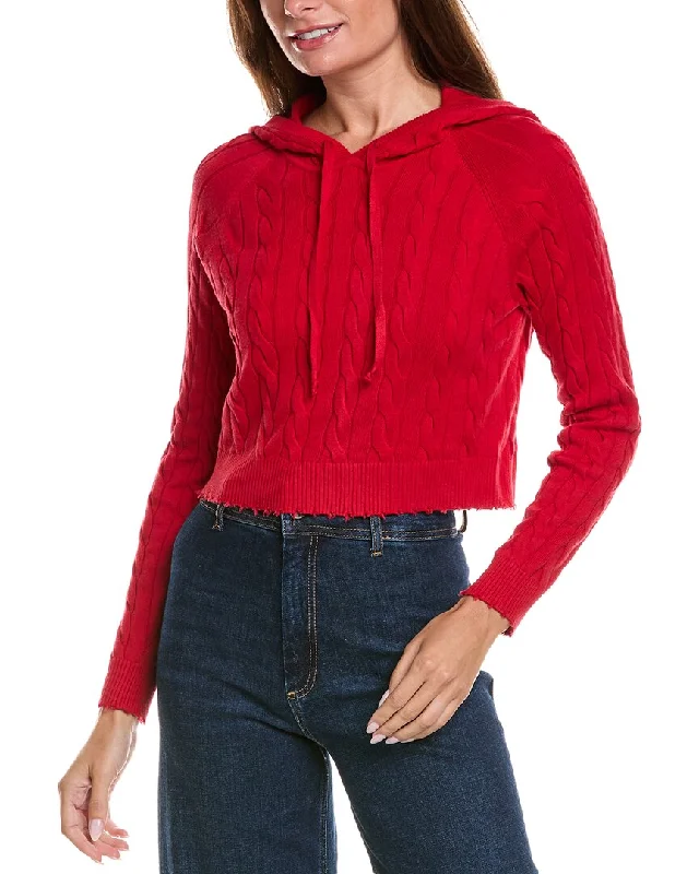 Minnie Rose Cropped Frayed Cable Cashmere-Blend Hoodie