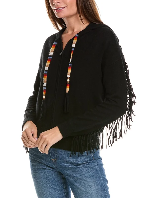 Minnie Rose Zip Fringed Cashmere Hoodie