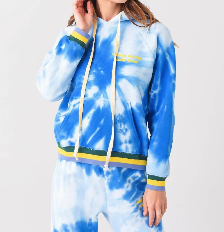 Waves "boyfriend" Sweatshirt Hoodie In Blue Spiral Tie Dye