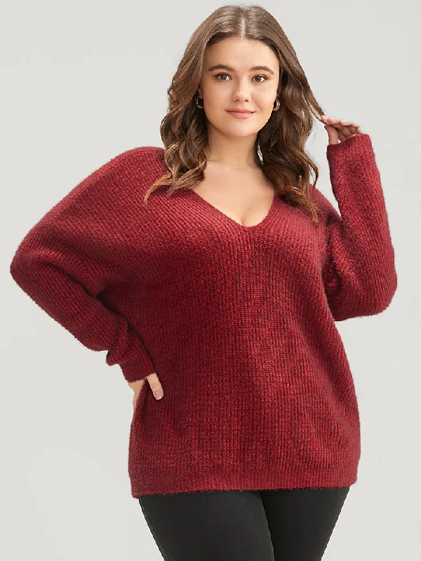 Solid Soft Pointelle Knit Cut Out Fluffy Knit Top