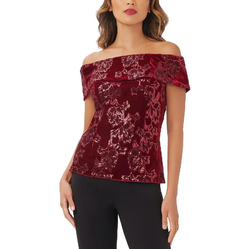 Adrianna Papell Womens Velvet Sequined Pullover Top