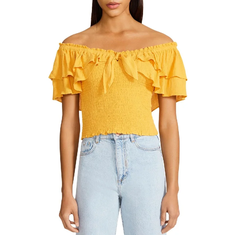 BB Dakota by Steve Madden Womens Did I Flutter Smocked Ruffled Pullover Top