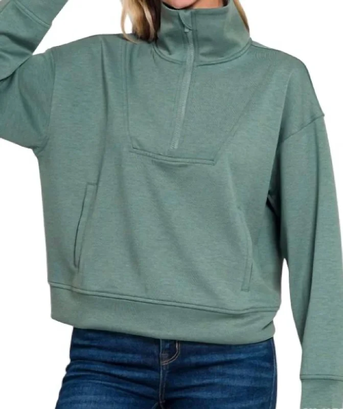 Bobbie Half Zip Pullover Sweatshirt In Ash Jade