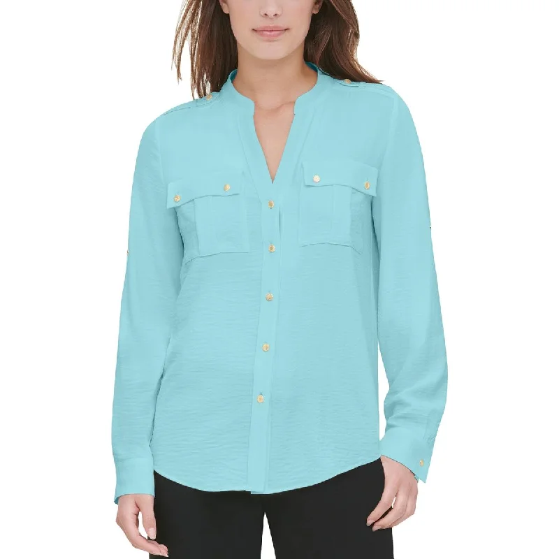 Calvin Klein Womens Pocket Oversized Button-Down Top