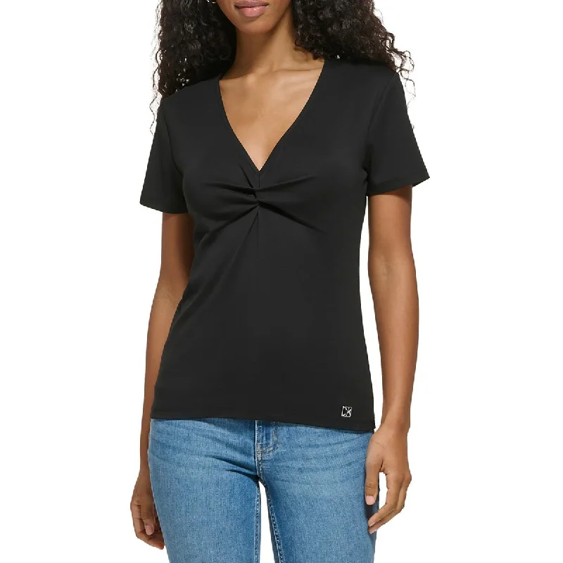 Calvin Klein Womens Twisted V-Neck Pullover Top