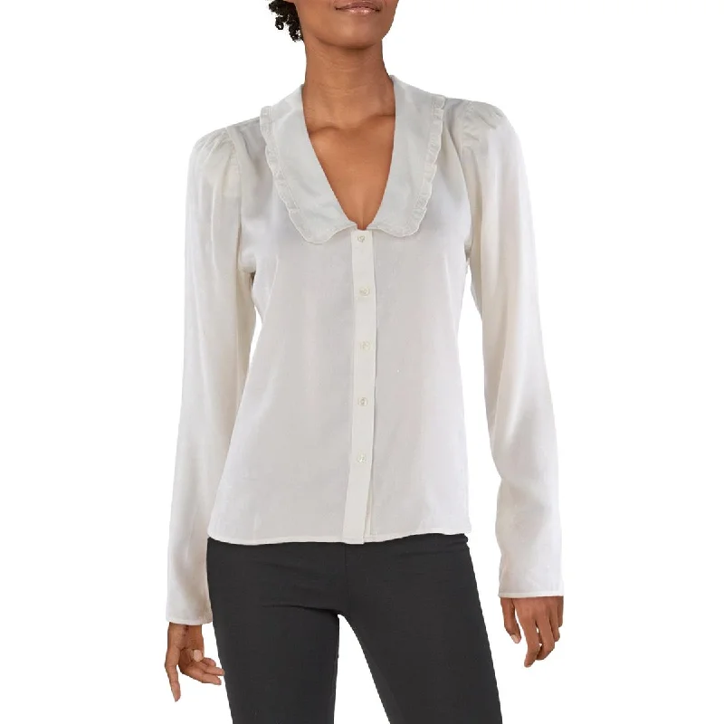 CeCe Womens Oversized Collar Button-Down Top