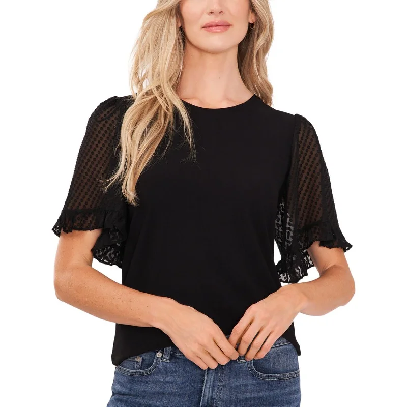 CeCe Womens Ruffled Knit Pullover Top