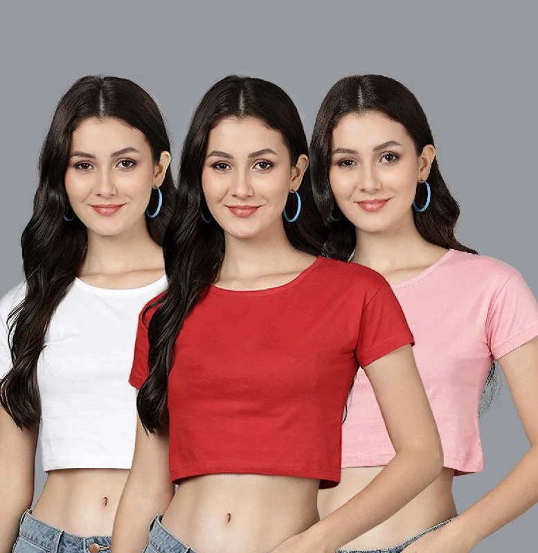 Young trendz Women's Casual Half Sleeve Crop Top (Pack Of 3)