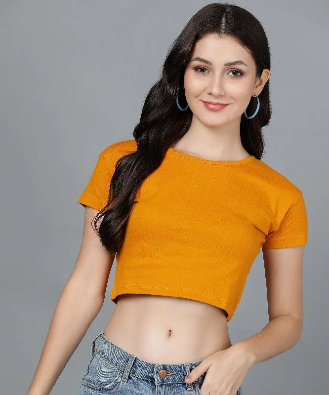 Young trendz Women's Casual Half Sleeve Mustard Top