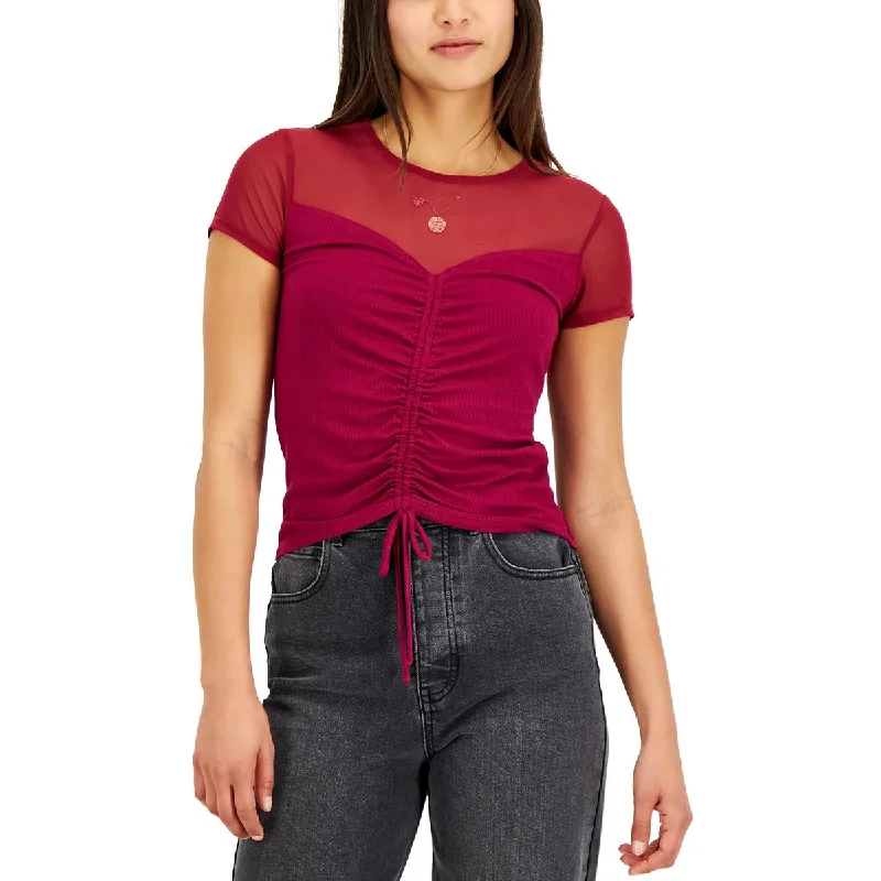 Crave Fame Womens Juniors Ribbed Ruched Pullover Top