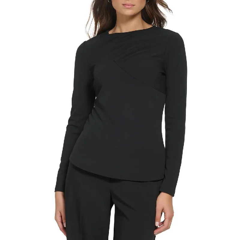 DKNY Womens Gathered Crewneck Pullover Top