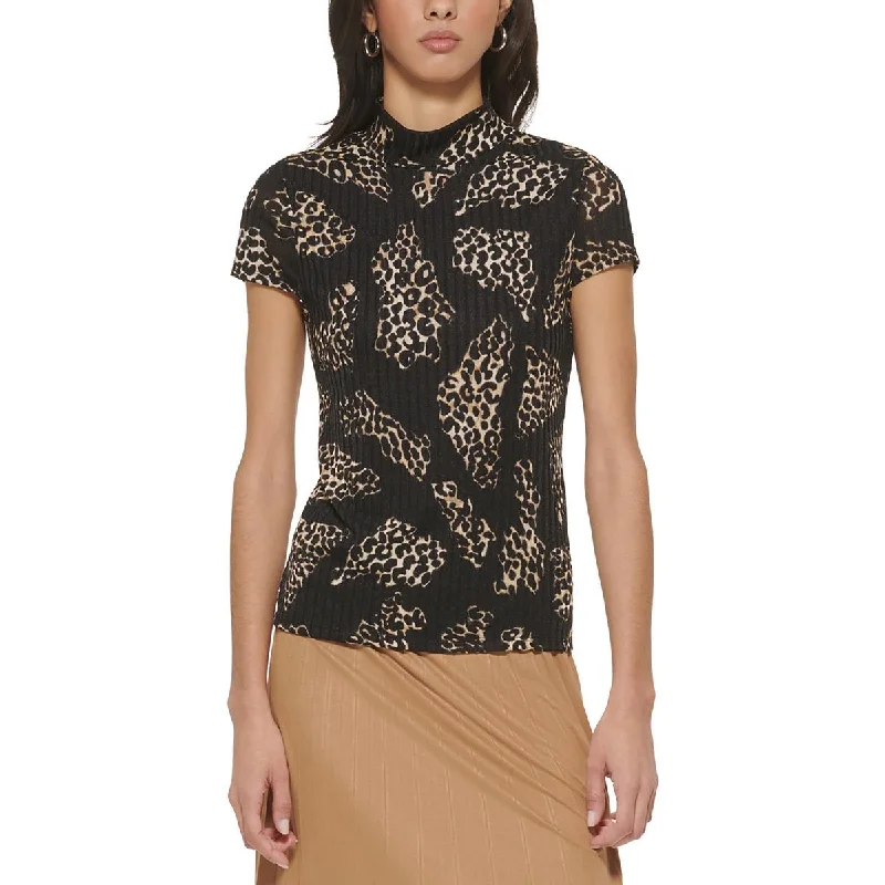 DKNY Womens Short Sleeve Animal Print Pullover Top