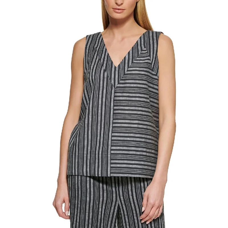 DKNY Womens Striped Linen Pullover Top