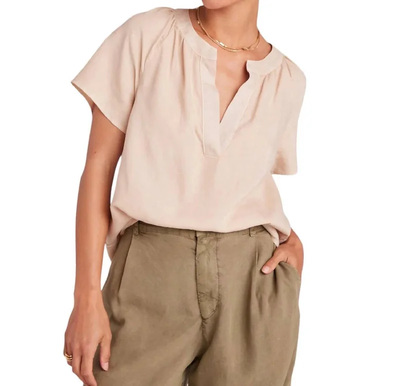 Flowy Short Sleeve Pullover Top In Summer Khaki