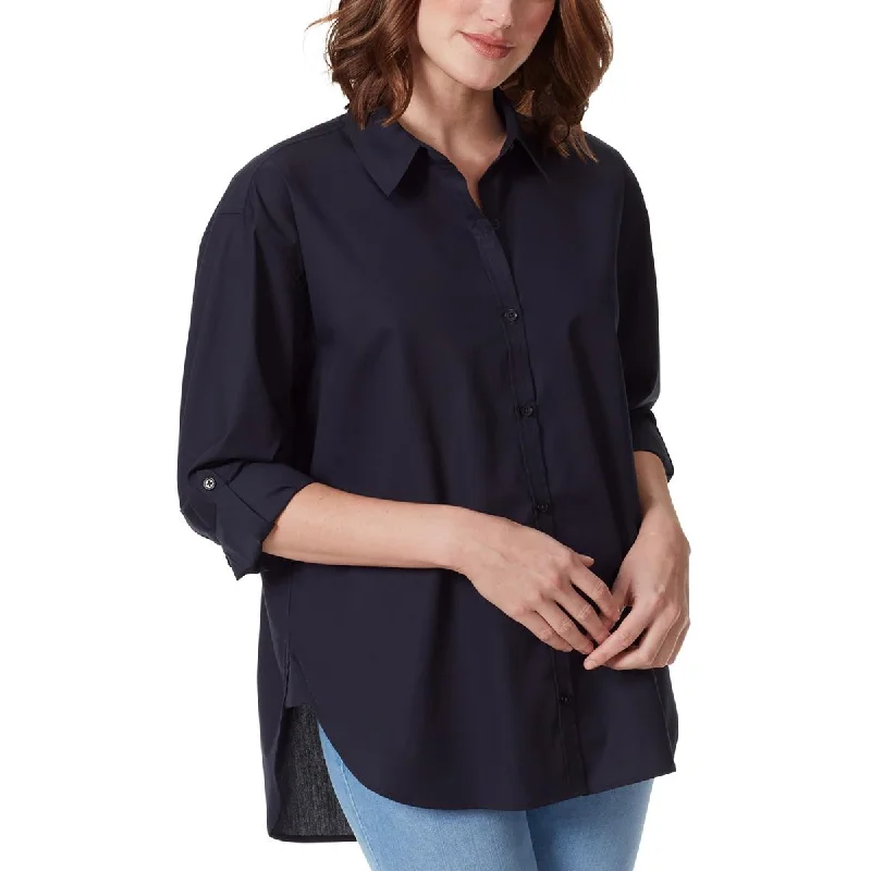 Gloria Vanderbilt Womens Amanda Shirt Adjustable Sleeves Oversized Blouse