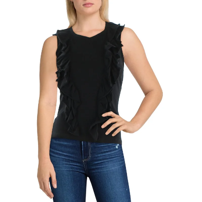 Goldie Womens Cascade Ruffle Burnout Pullover Top