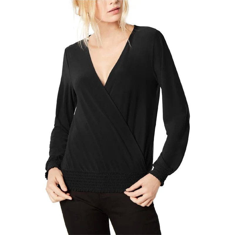 I-N-C Womens Smocked-Hem Pullover Blouse, Black, Small