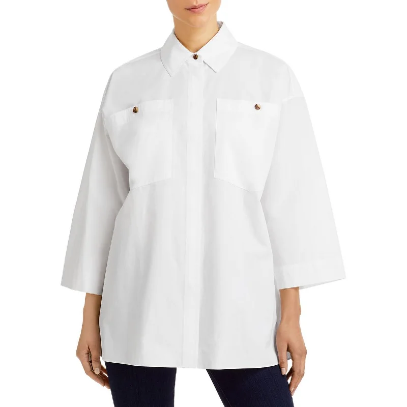 Lafayette 148 New York Womens Cotton Oversized Button-Down Top