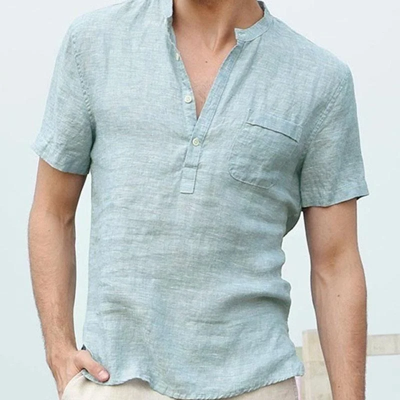 Men's New Casual Linen Solid Color Pullover Shirt