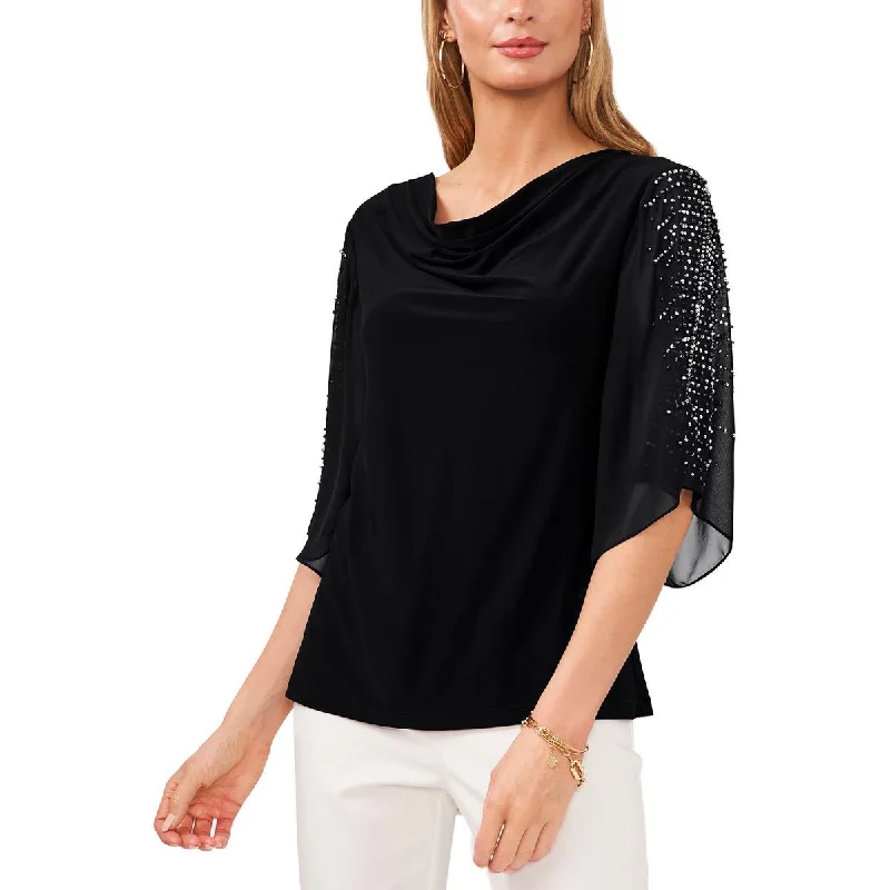 MSK Womens Petites Embellished Cowl Neck Pullover Top