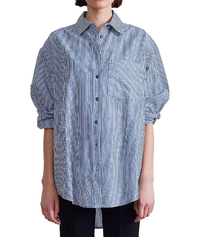 Oversized Button Down In Blue/white Stripe