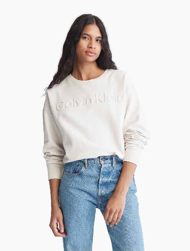 Calvin Klein Oversized Embossed Logo Crewneck Sweatshirt - Women