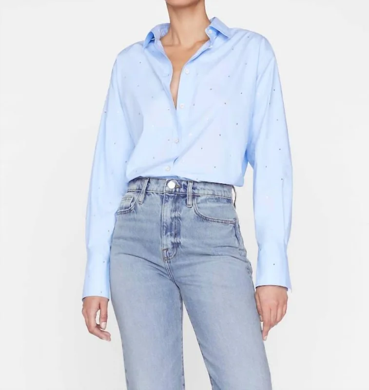 Oversized Rhinestone Shirt In Blue