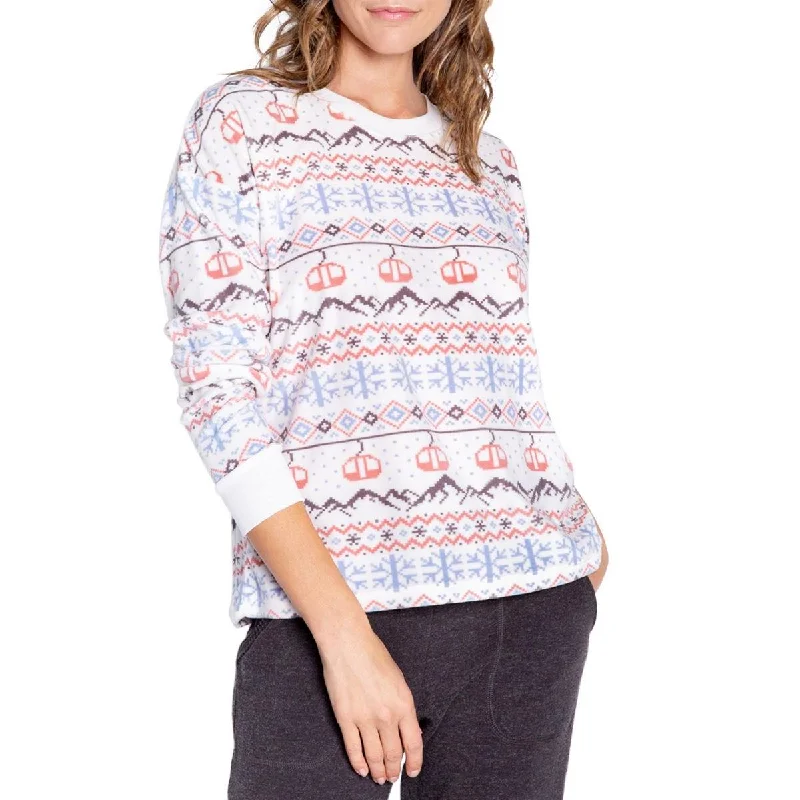 P.J. Salvage Womens Stay Lifted Crewneck Snowflakes Pullover Top