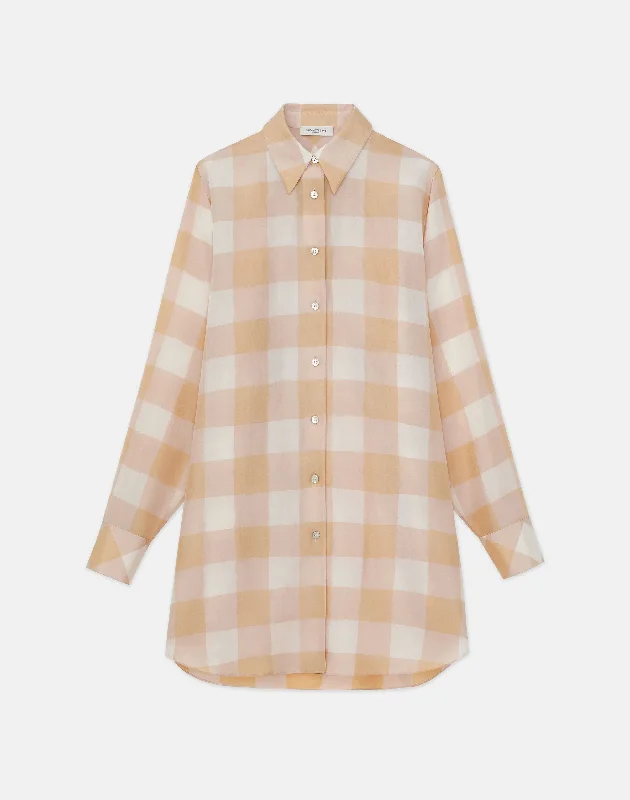 Painted Gingham Print Silk Habutai Oversized Blouse