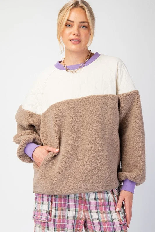 Quilted Fleece Mix Mushroom Pullover