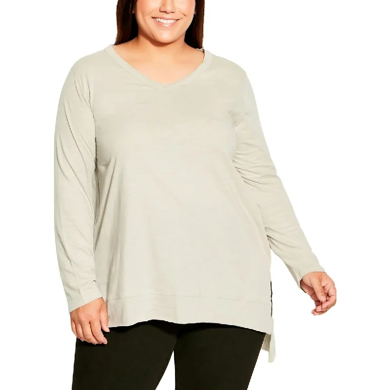 Societie+ Womens Plus Eleni Slub V-Neck Pullover Top