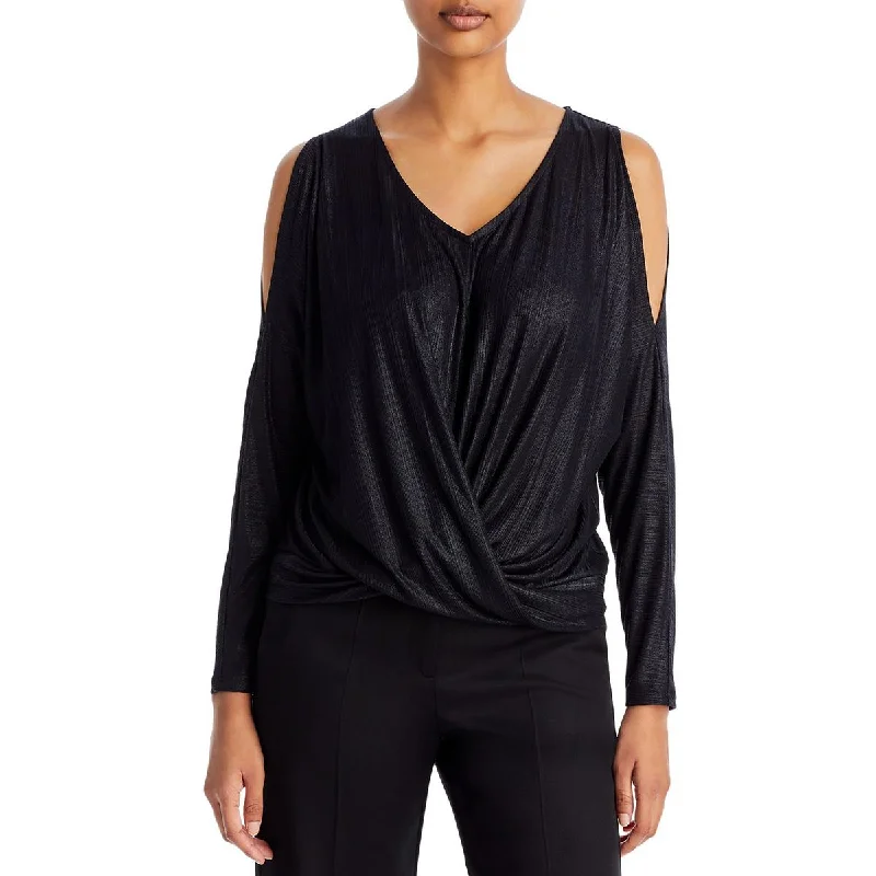 T Tahari Womens Twist Front Metallic Pullover Top