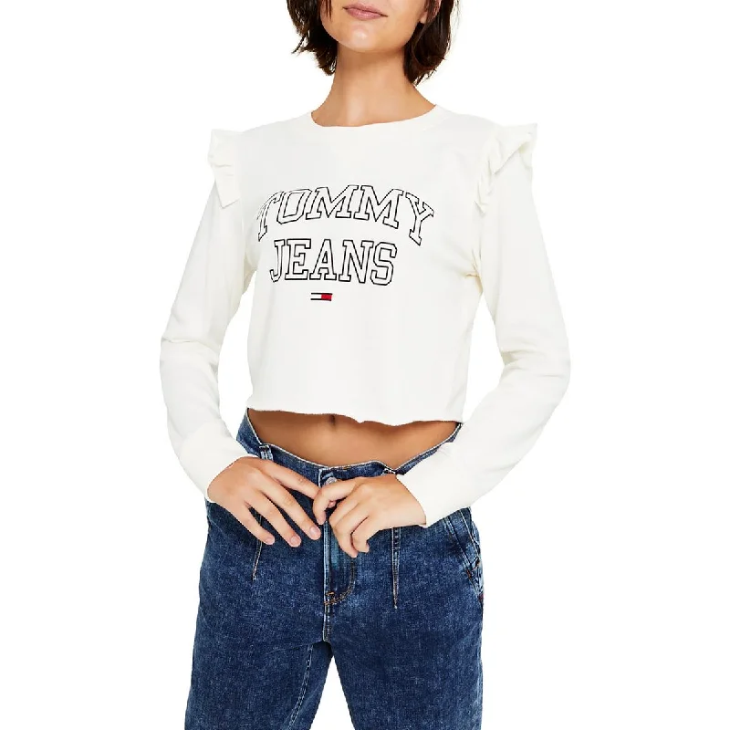 Tommy Jeans Womens Logo Ruffle Sleeve Pullover Top