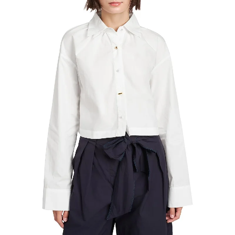 En Saison Womens Oversized Mixed-Button Button-Down Top