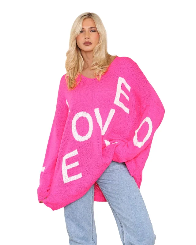 Oversized Love Print Long Sleeve  Knitted Jumper Top